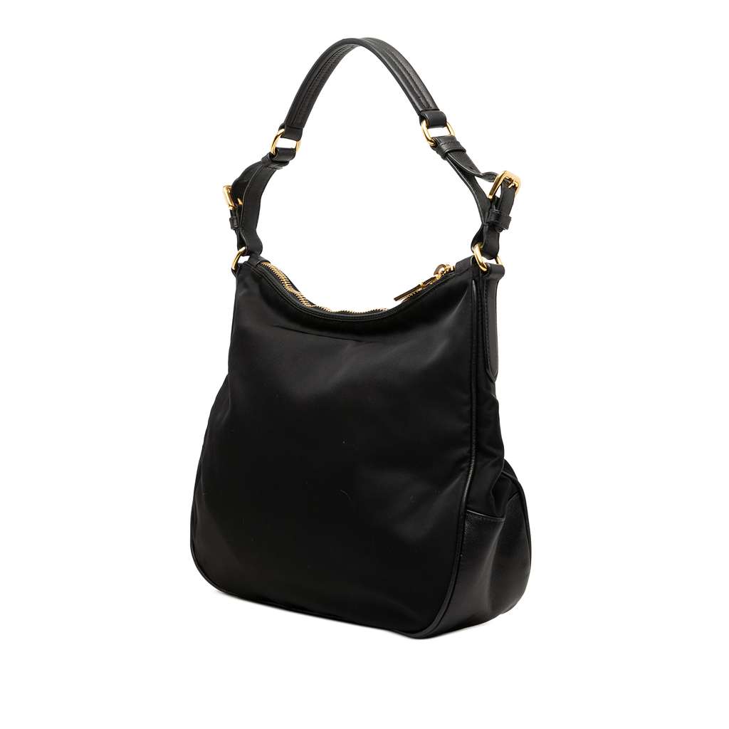 Prada Saffiano Trimmed Tessuto Shoulder Bag Black Good condition - Back View