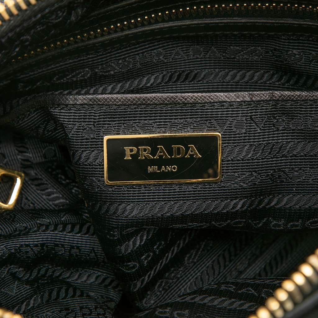Prada Saffiano Trimmed Tessuto Shoulder Bag Black Good condition - Box View