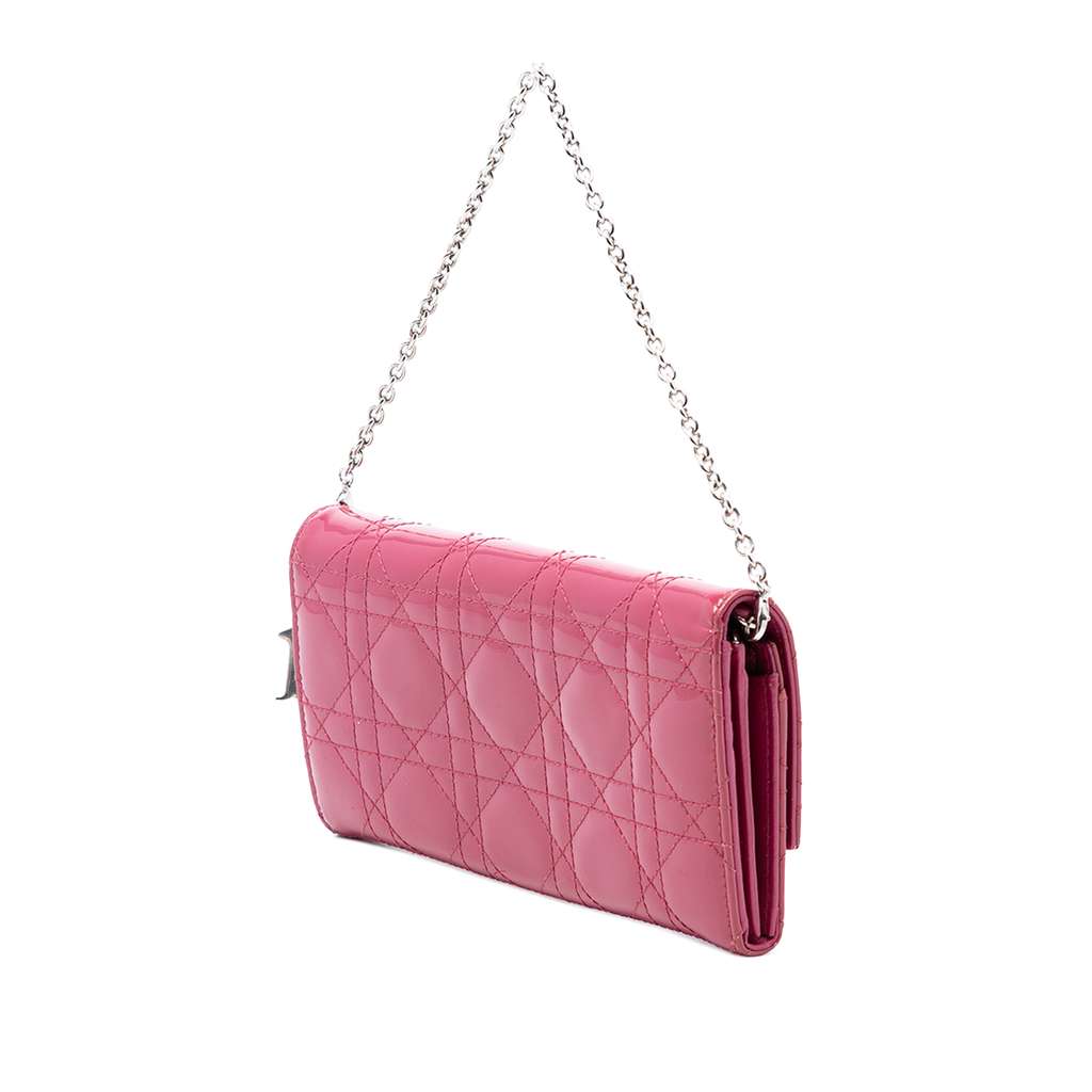 Dior Patent Cannage Lady Dior Wallet On Chain Pink Leather Good condition - Back View