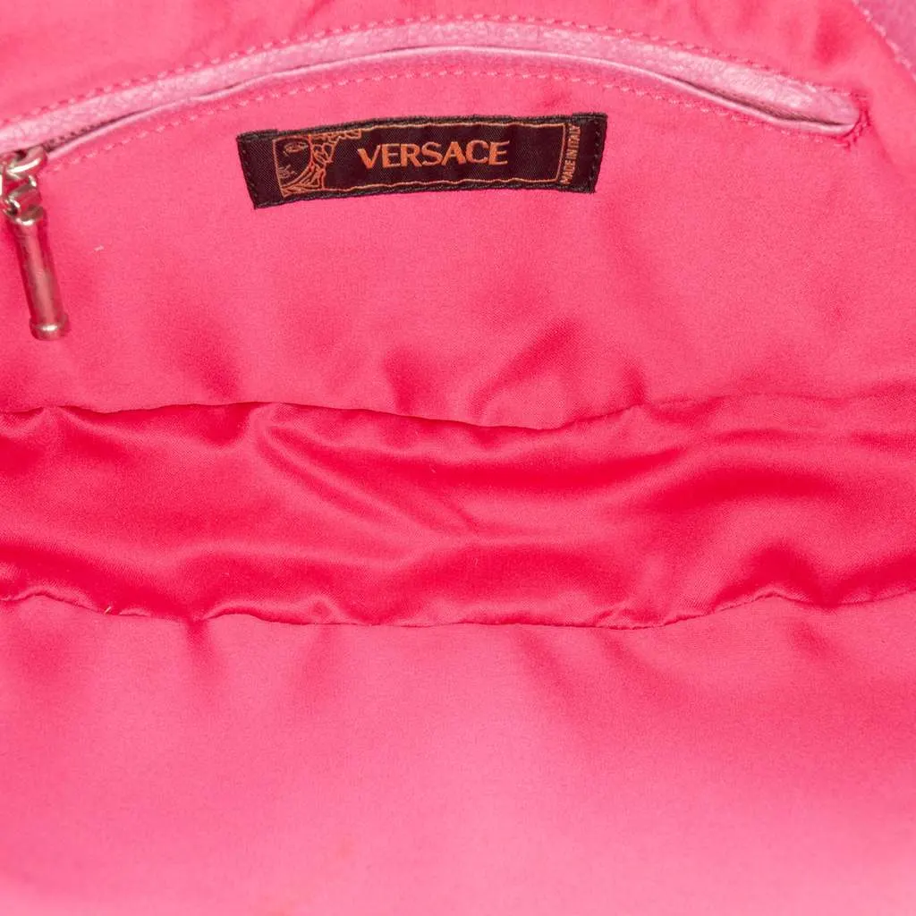Versace Canvas Gothic Logo Repeat Handbag Pink Canvas Very good - Model View