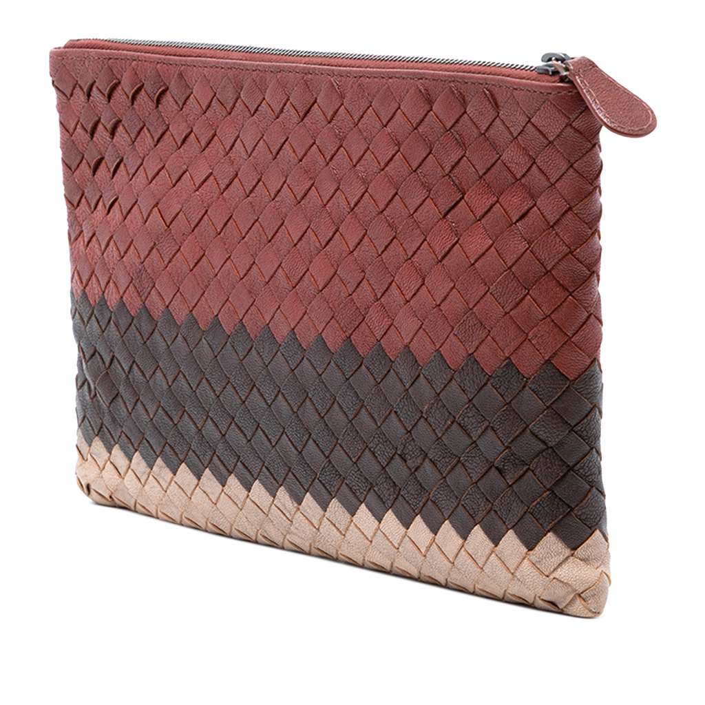 Bottega Veneta Tricolor Nappa Intrecciato Clutch Red Leather Good condition - Back View