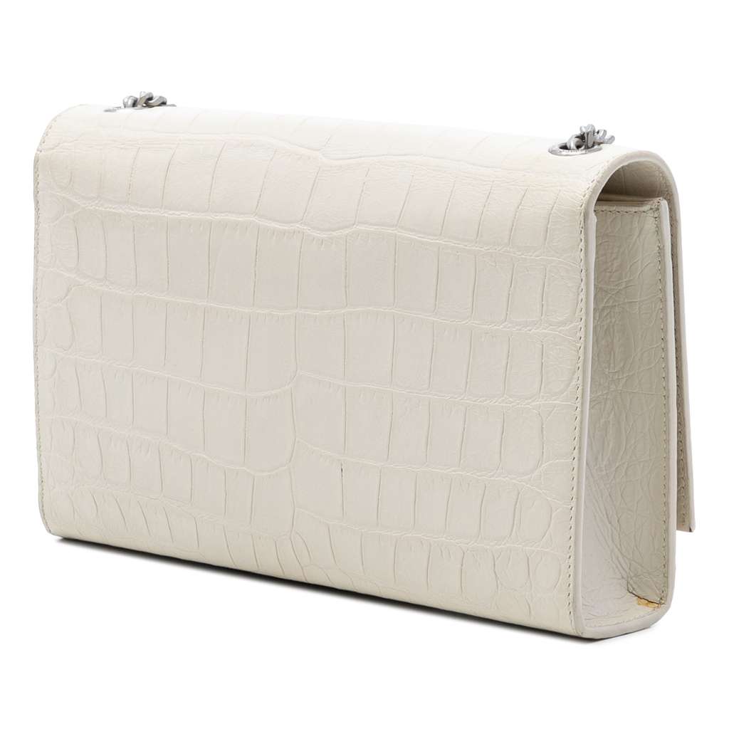 Saint Laurent Medium Croc Embossed Leather Monogram Kate Tassel Crossbody White Leather Good condition - Back View