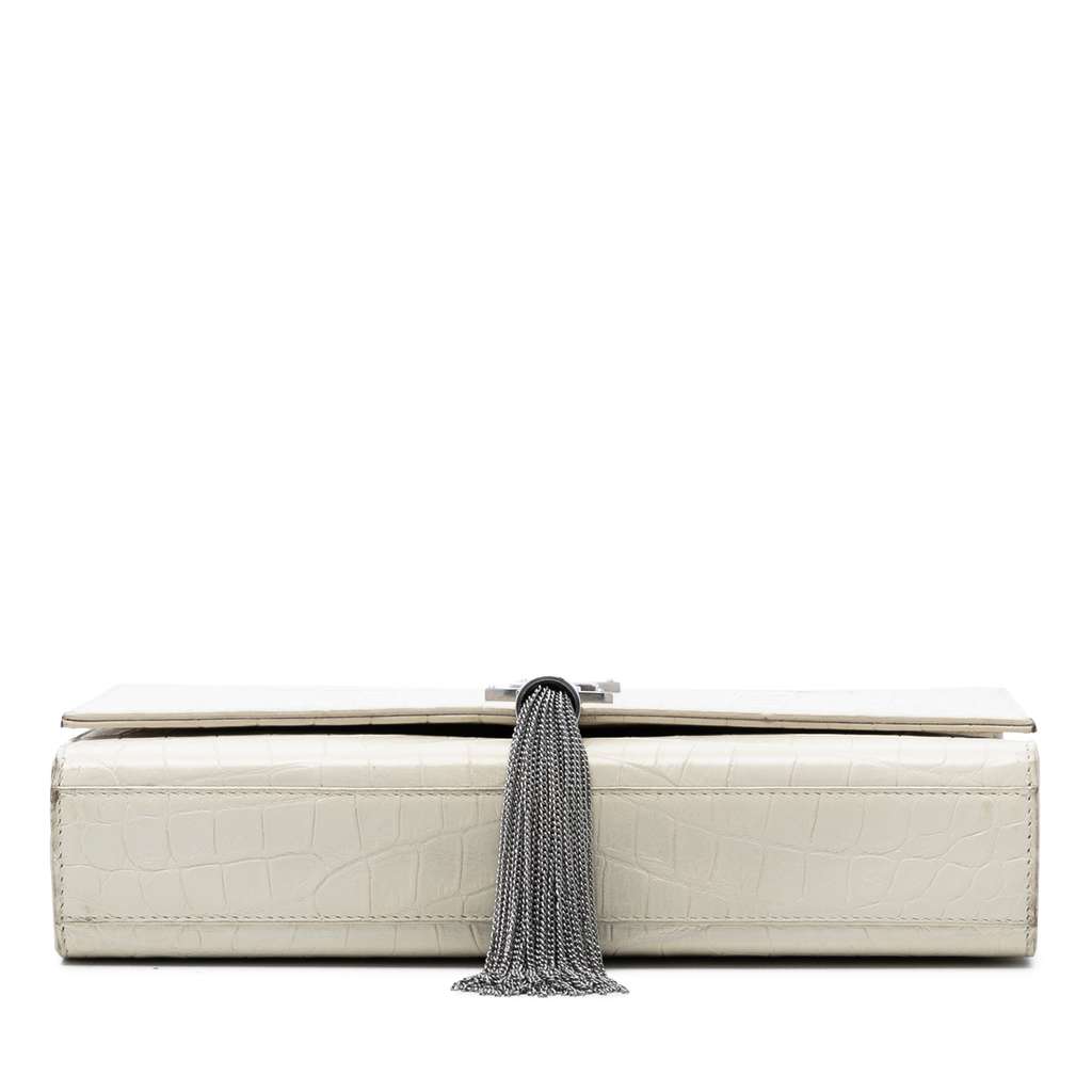Saint Laurent Medium Croc Embossed Leather Monogram Kate Tassel Crossbody White Leather Good condition - Inside View