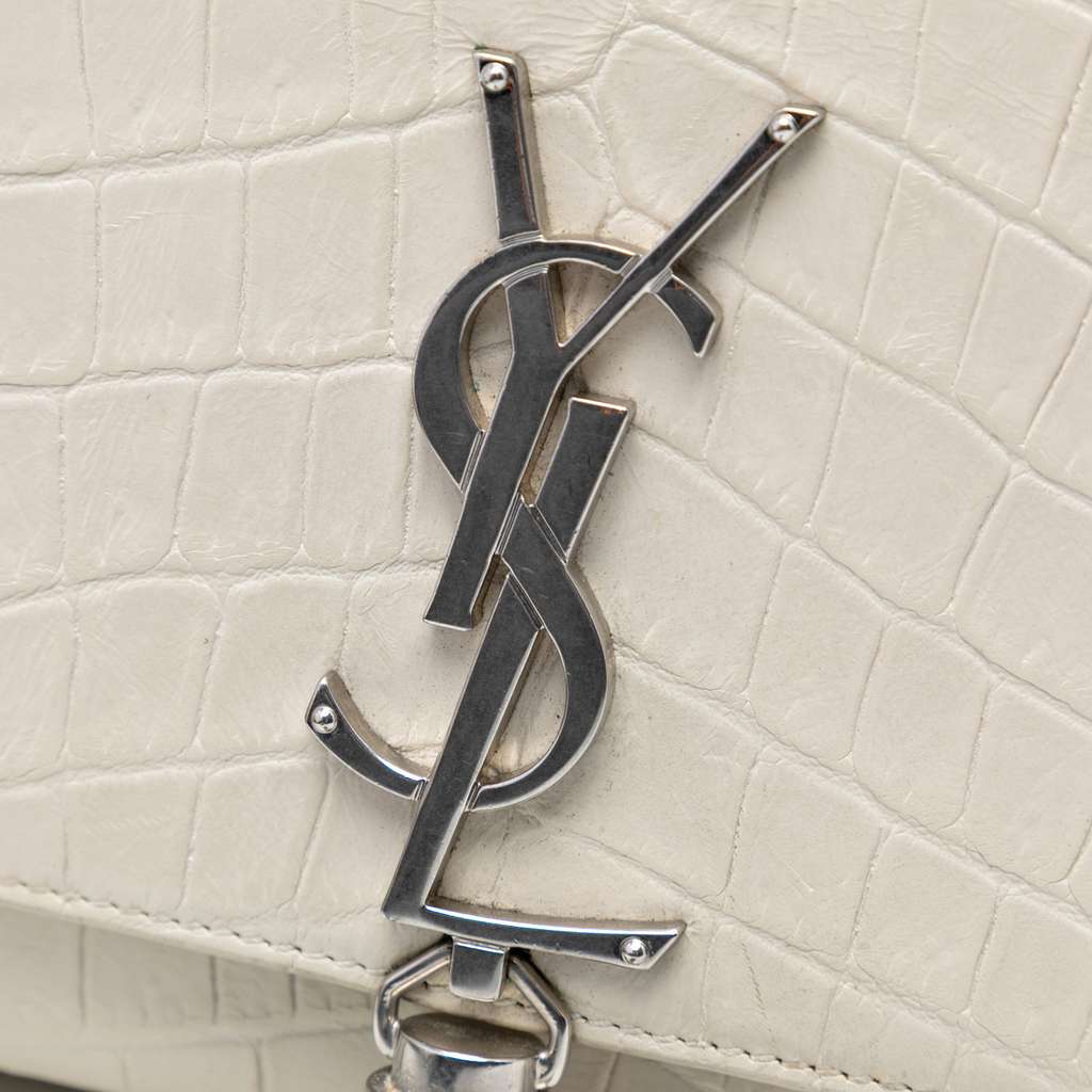 Saint Laurent Medium Croc Embossed Leather Monogram Kate Tassel Crossbody White Leather Good condition - Box View