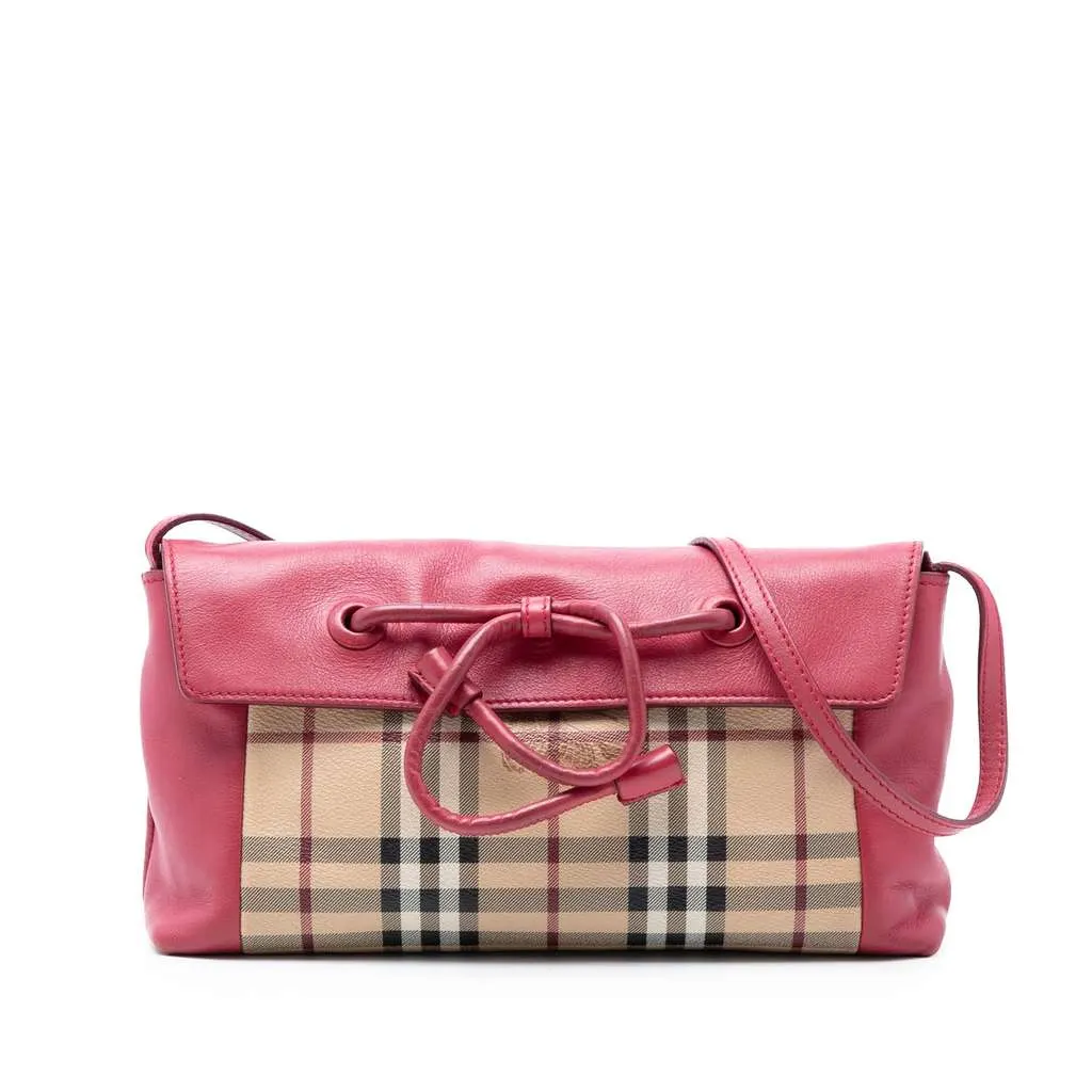 Burberry Haymarket Check Coated Canvas Leah Crossbody Beige Canvas Very good - Front View