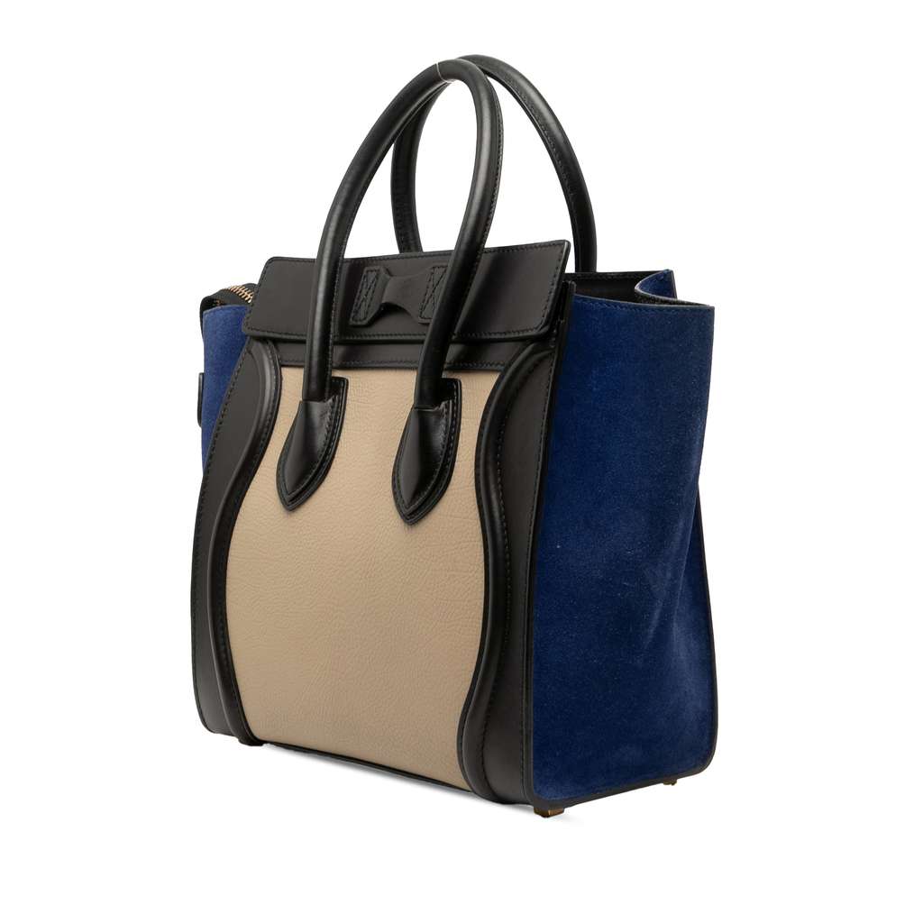 Celine Micro Tricolor Calfskin and Suede Luggage Tote Beige Leather Good condition - Back View