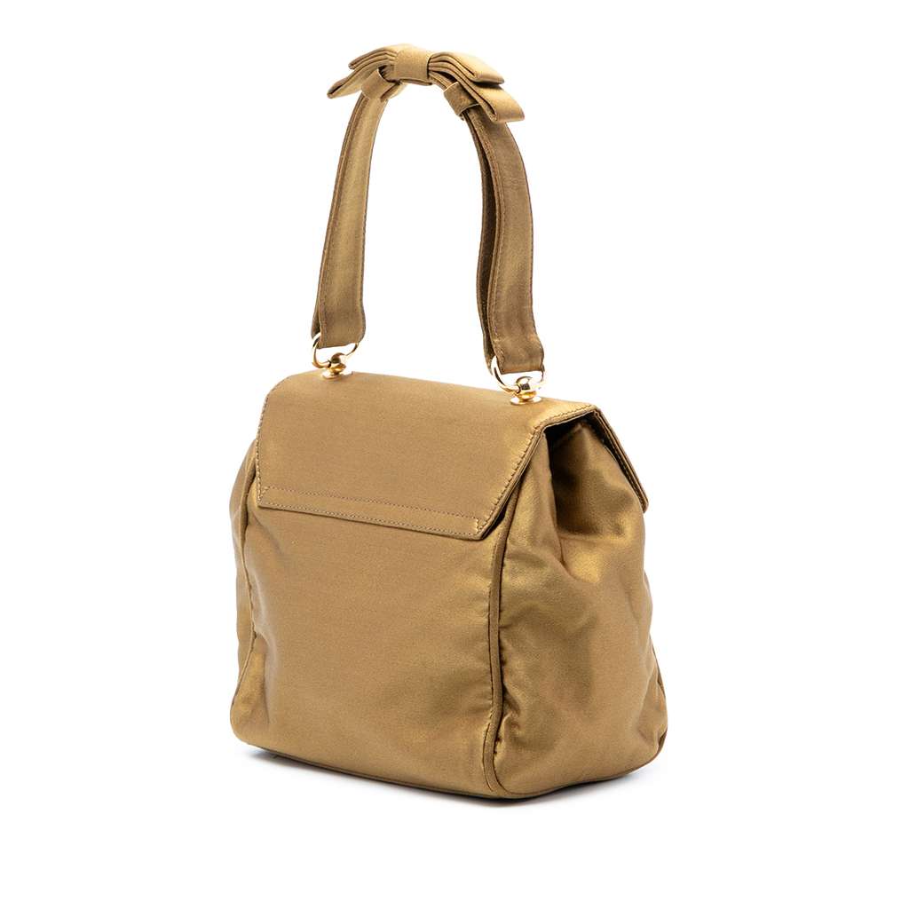 Prada Raso Logo Handbag Gold Satin Good condition - Back View