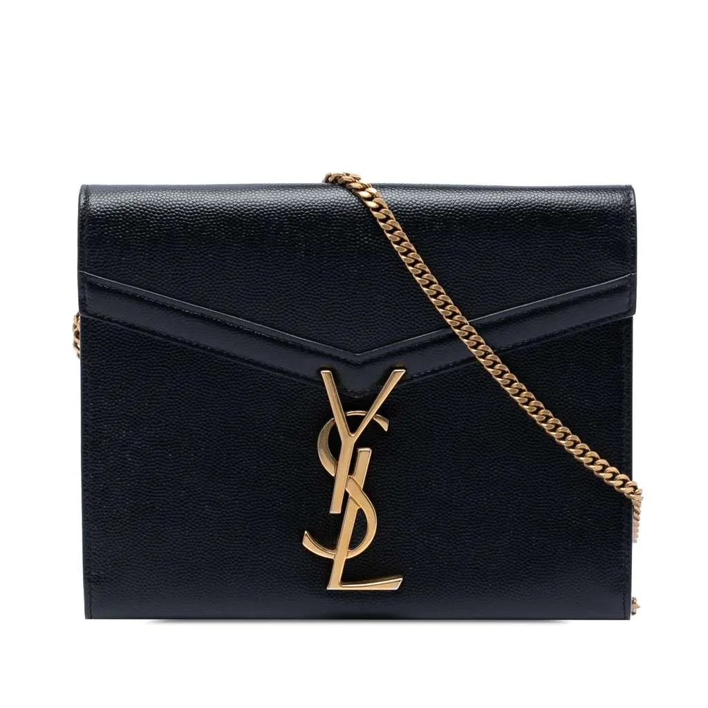 Saint Laurent Grain De Poudre Monogram Cassandra Chain Wallet Black Leather Very good - Front View