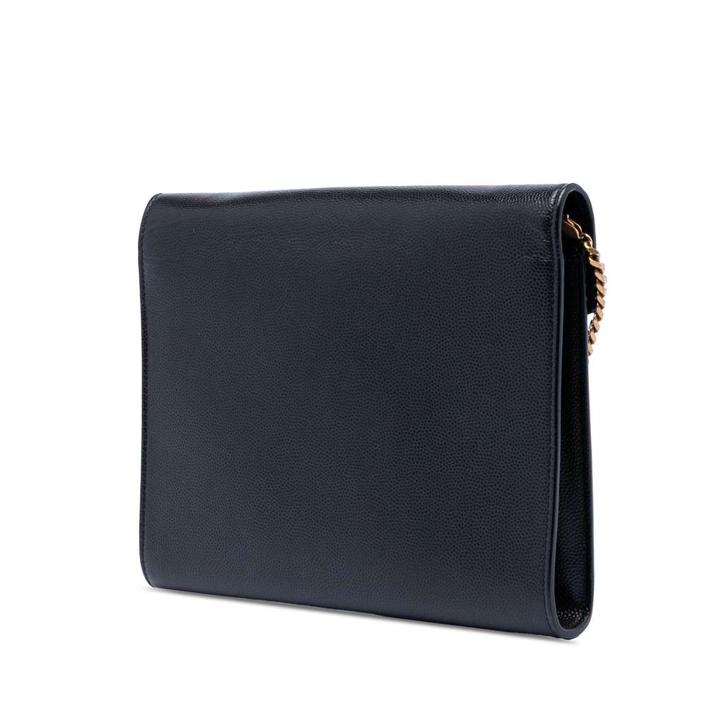 Saint Laurent Grain De Poudre Monogram Cassandra Chain Wallet Black Leather Good condition - Back View