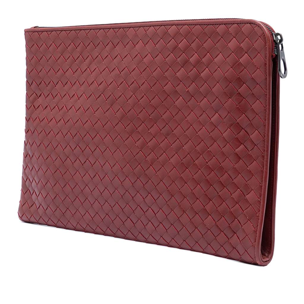Bottega Veneta Nappa Intrecciato Clutch Red Leather Good condition - Back View