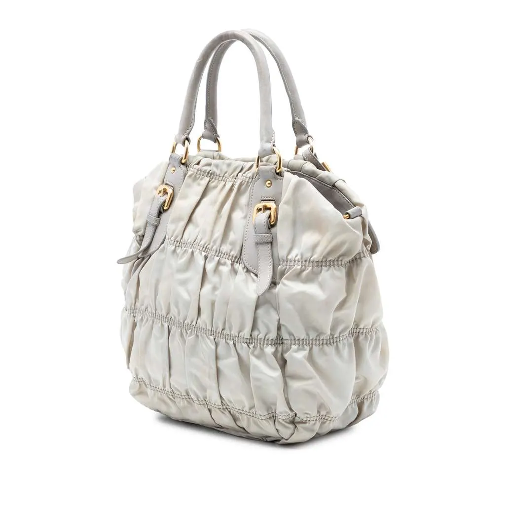 Prada Tessuto Gaufre Satchel Grey Polyamide Good - Back View