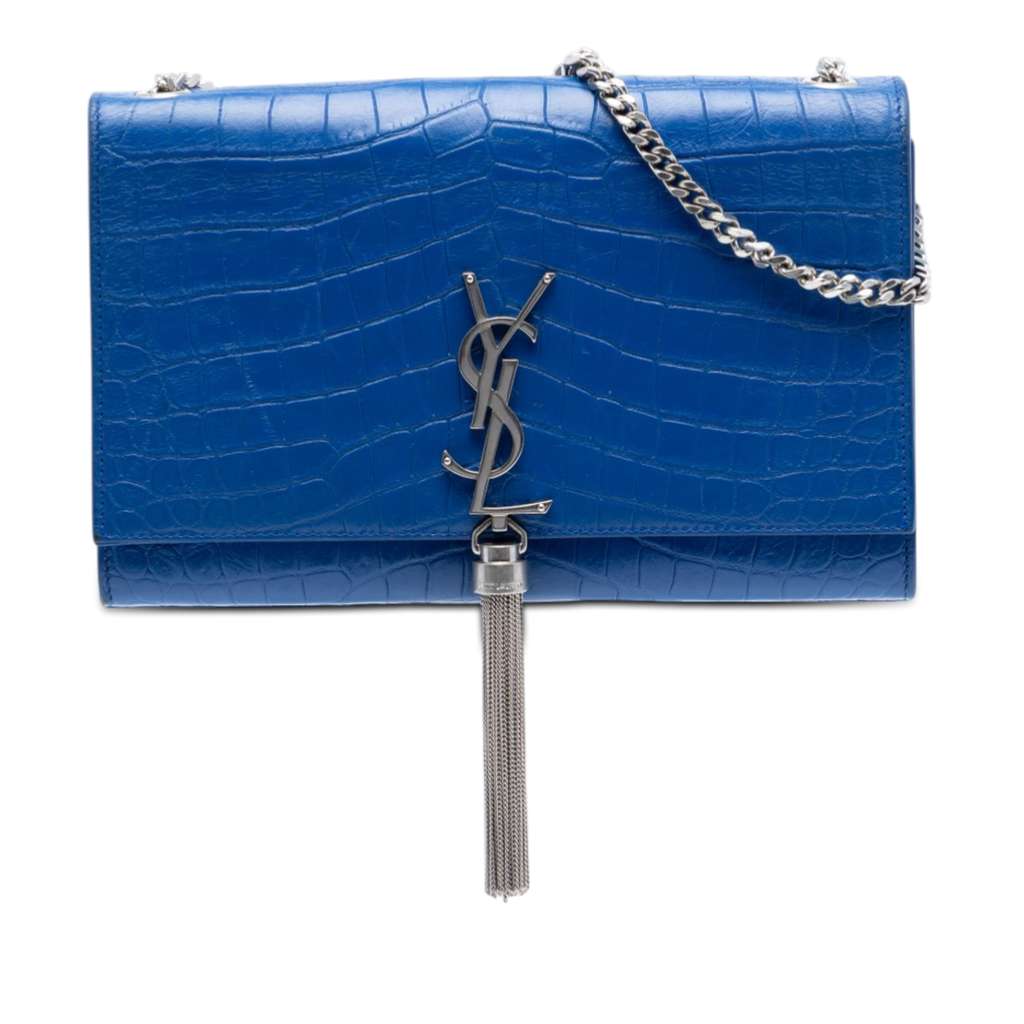 Saint Laurent Medium Croc Embossed Leather Kate Tassel Crossbody