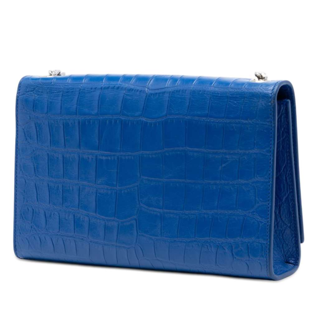 Saint Laurent Medium Croc Embossed Leather Kate Tassel Crossbody Blue Leather Good condition - Back View