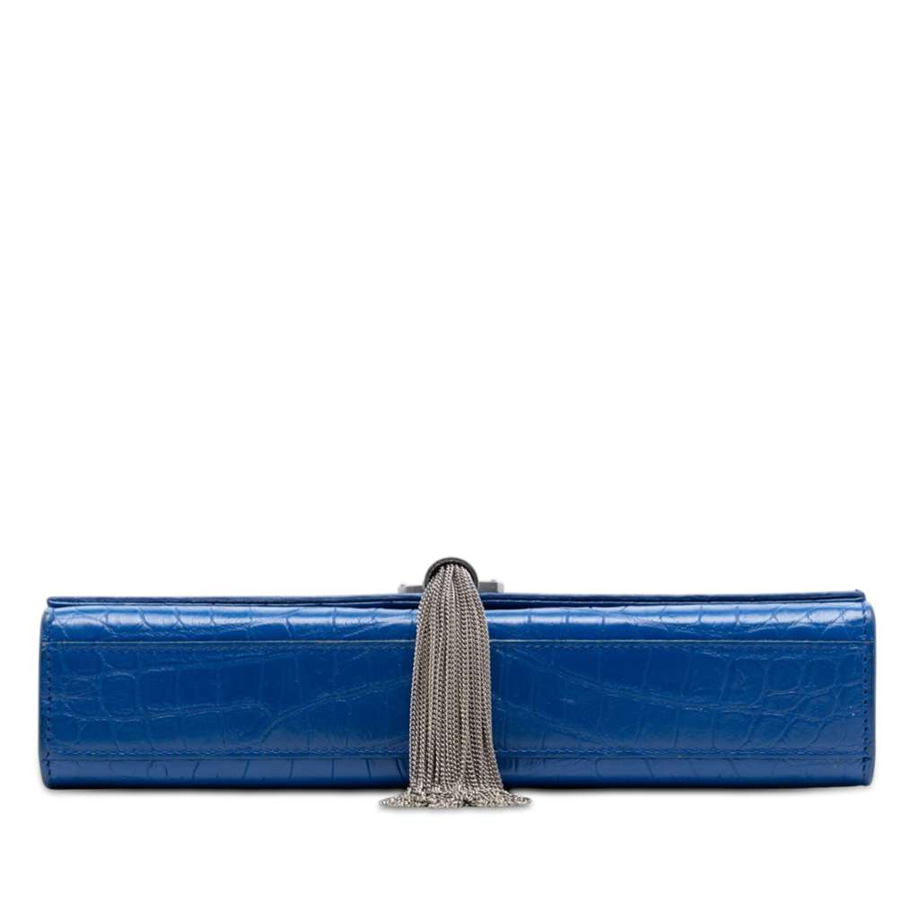 Saint Laurent Medium Croc Embossed Leather Kate Tassel Crossbody Blue Leather Good condition - Inside View