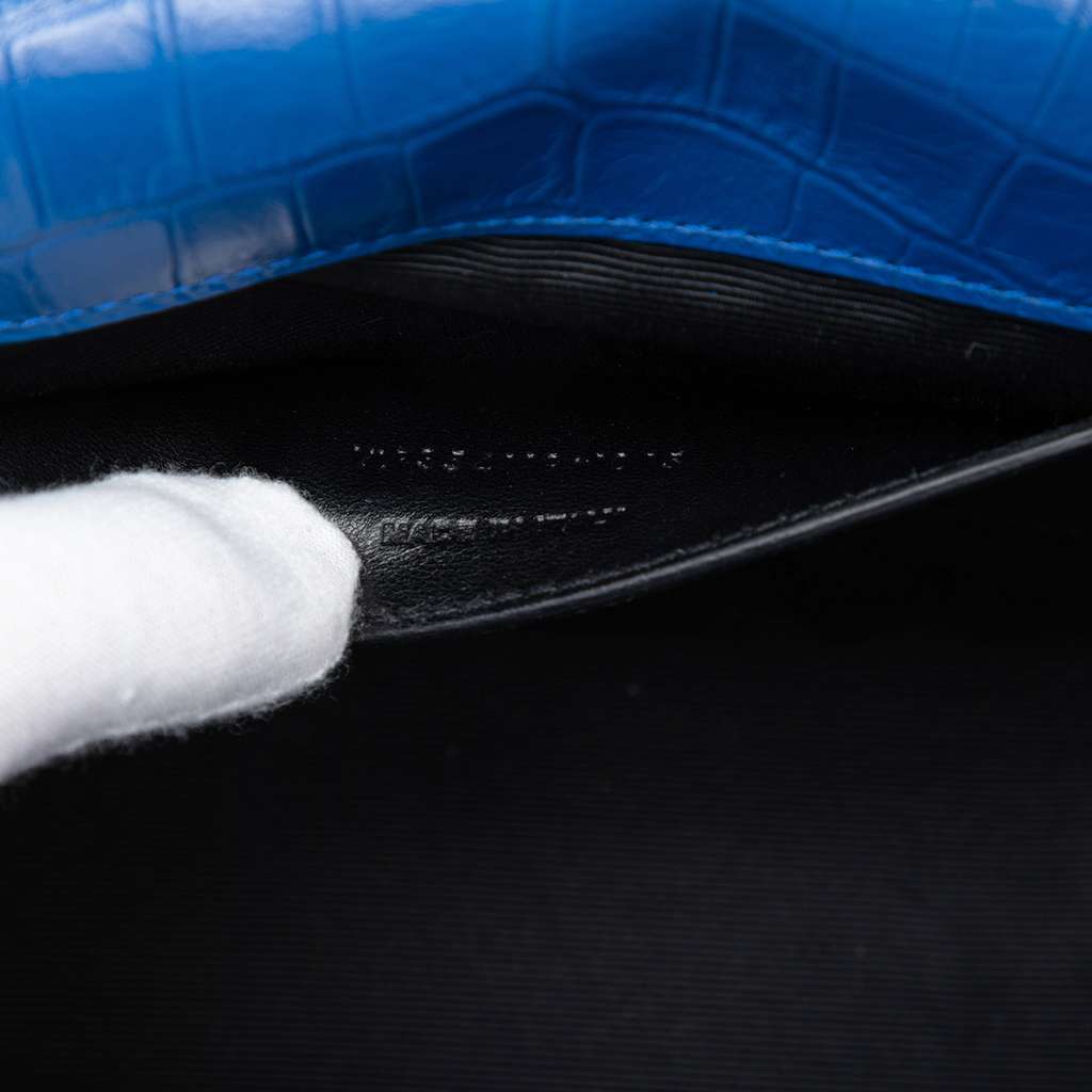 Saint Laurent Medium Croc Embossed Leather Kate Tassel Crossbody Blue Leather Good condition - Box View