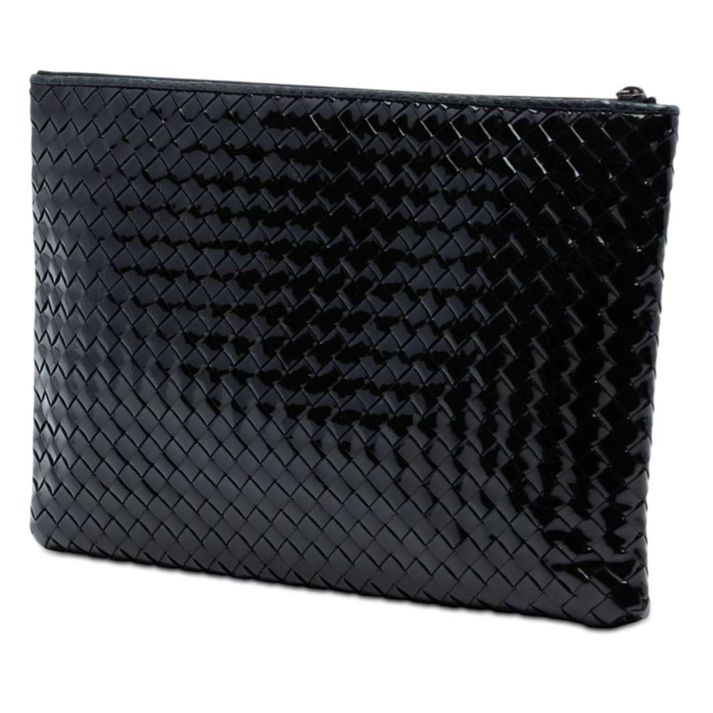 Bottega Veneta Patent Intrecciato Clutch Black Leather Good condition - Back View