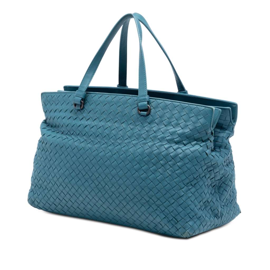 Bottega Veneta Nappa Intrecciato Accordion Satchel Blue Leather Good condition - Back View