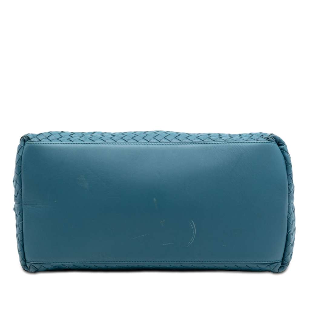 Bottega Veneta Nappa Intrecciato Accordion Satchel Blue Leather Good condition - Inside View