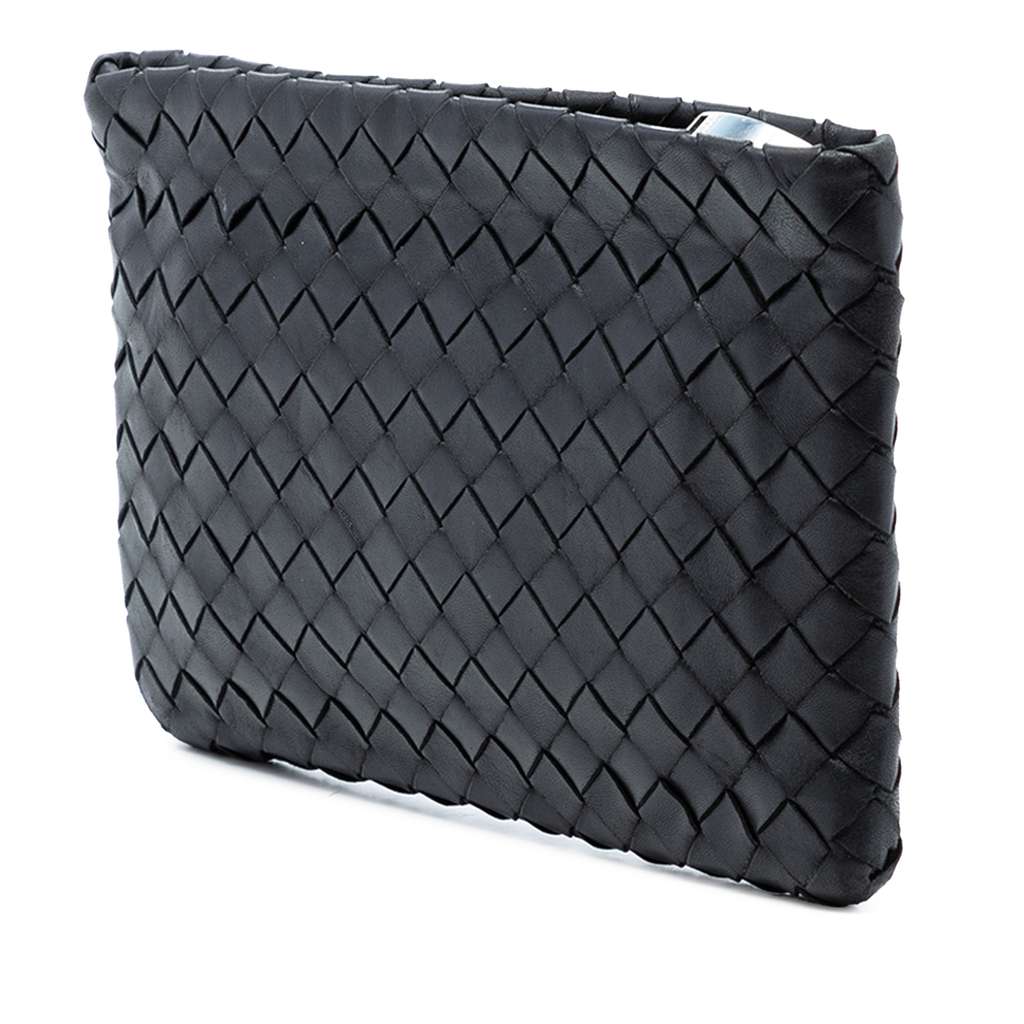 Bottega Veneta Large Nappa Intrecciato Flat Zip Pouch Black Leather Good condition - Back View