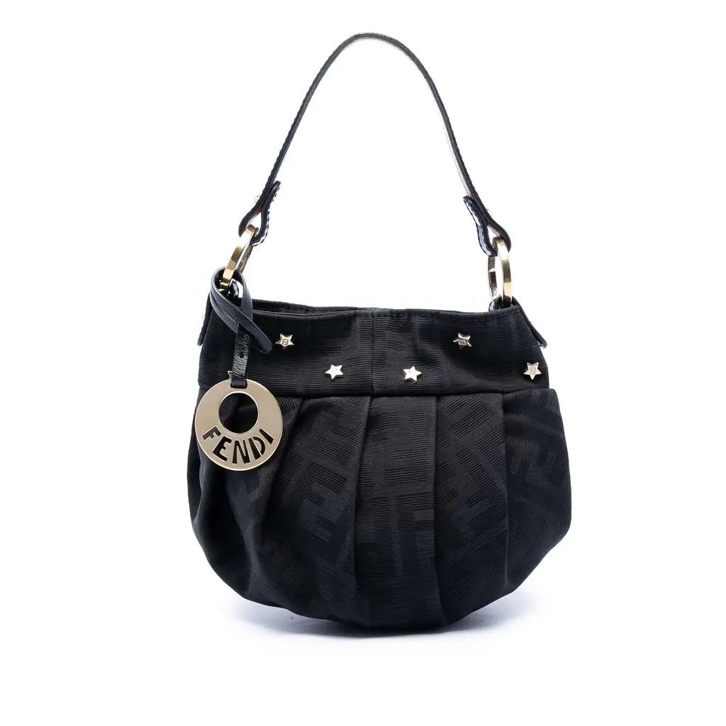 Fendi Mini Zucca Canvas Star Studded Chef Shoulder Bag Black Canvas Very good - Front View