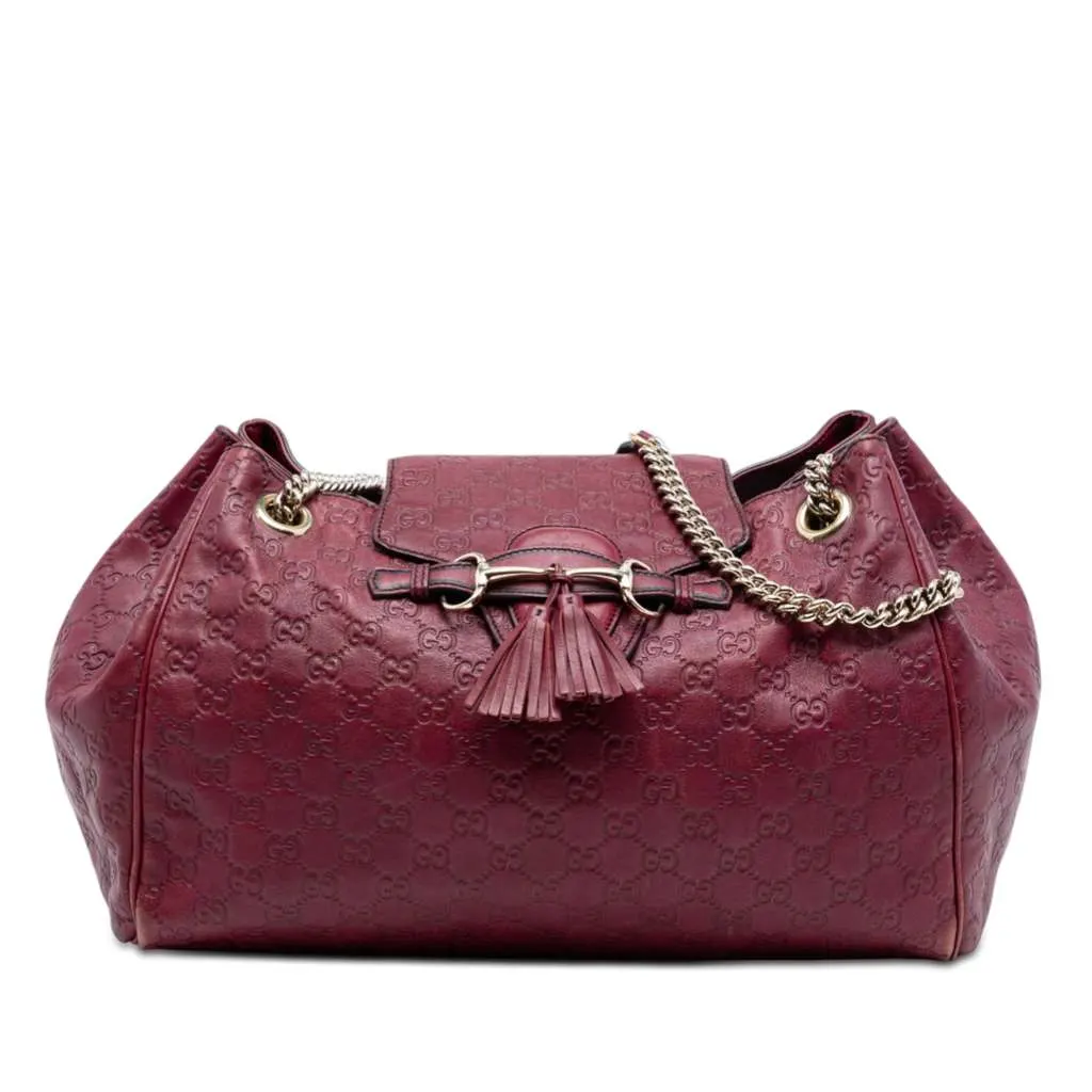 Gucci Large Guccissima Emily Chain Shoulder Bag Red Leather Very good - Front View