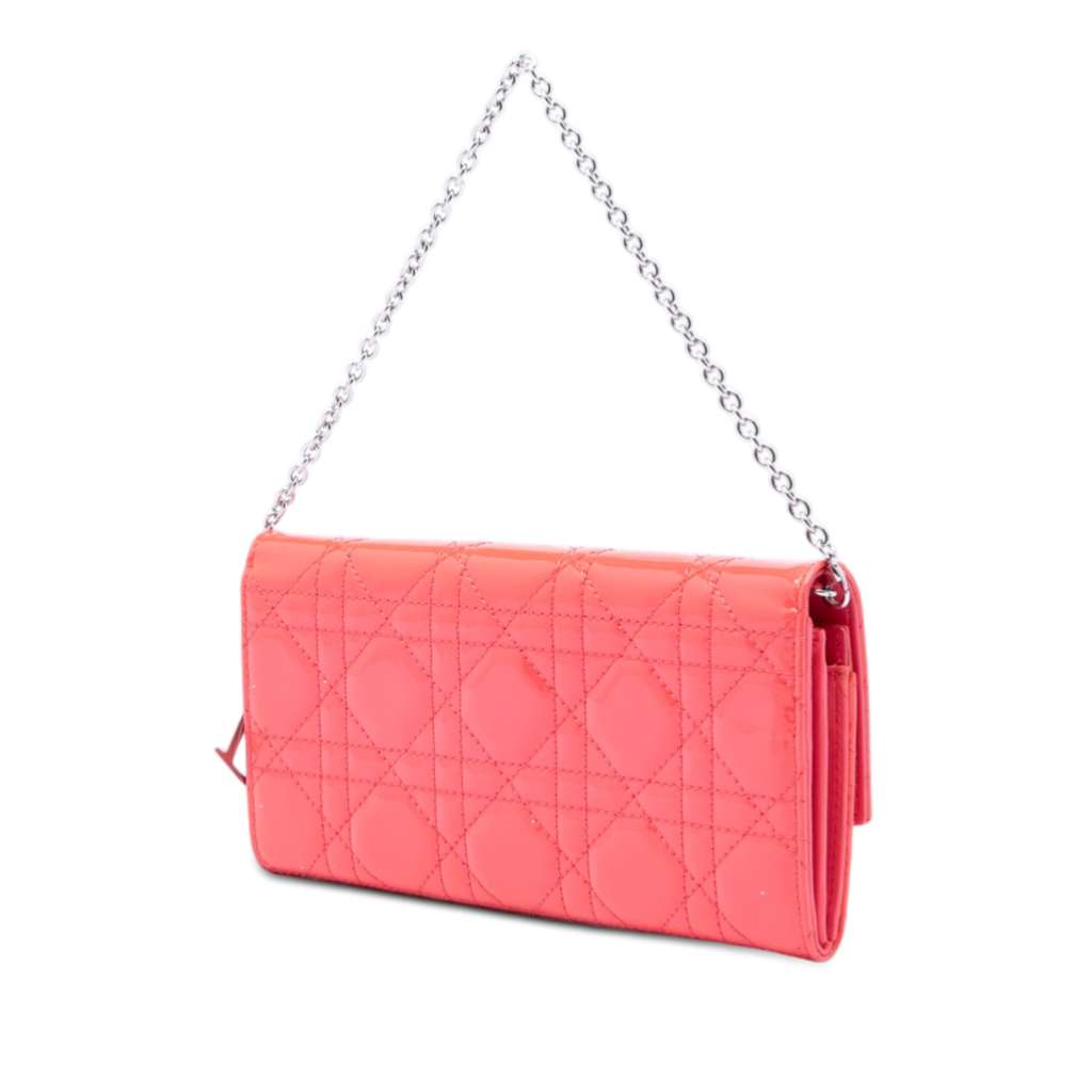 Dior Patent Cannage Lady Dior Wallet On Chain Orange Leather Good condition - Back View