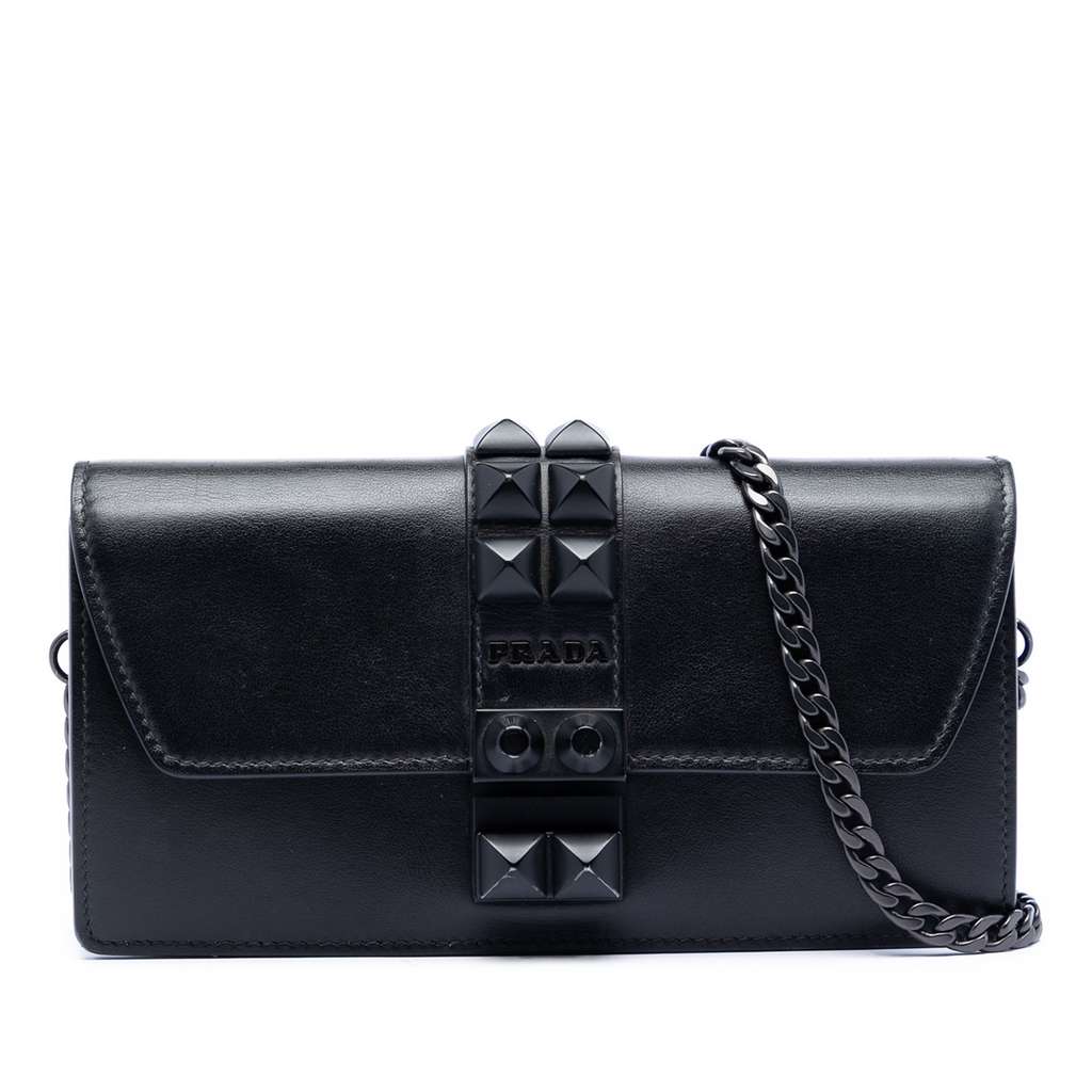 Prada City Calfskin Studded Elektra Clutch with Chain