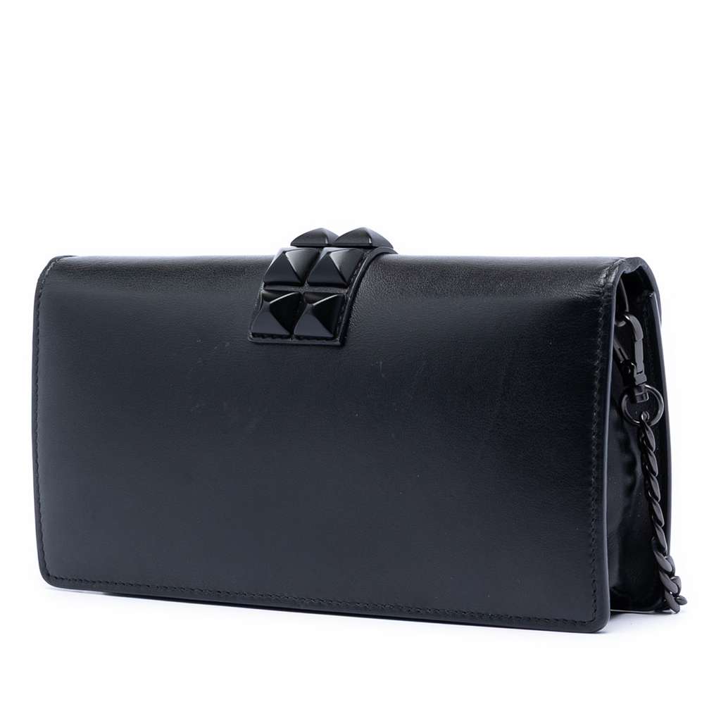 Prada City Calfskin Studded Elektra Clutch with Chain Black Leather Good condition - Back View