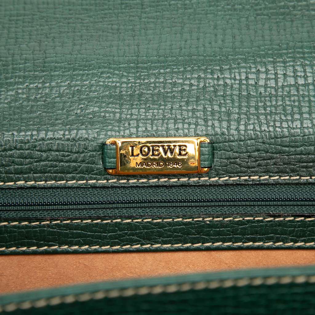 Loewe Textured Leather Barcelona Top Handle Bag Green Leather Good condition - Box View