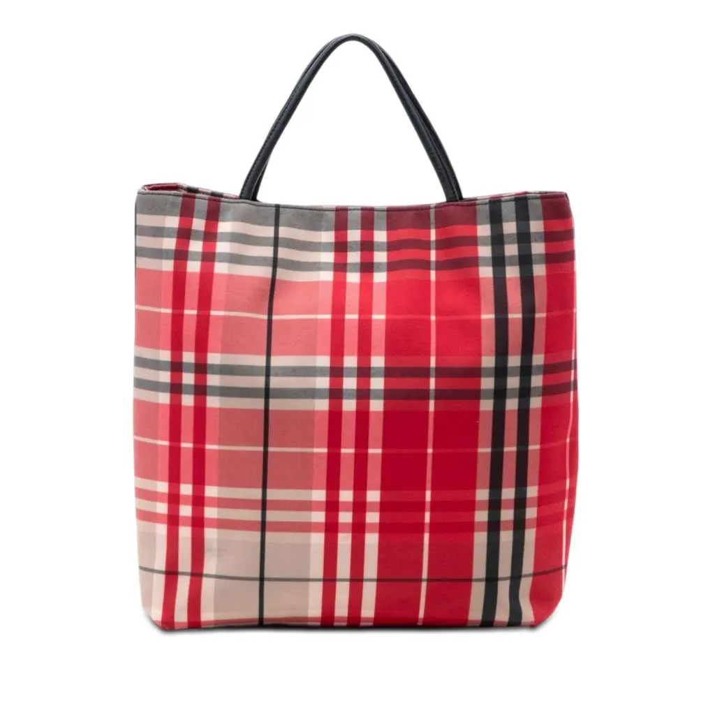 Burberry House Check Canvas Tote Red Canvas Good - Front View