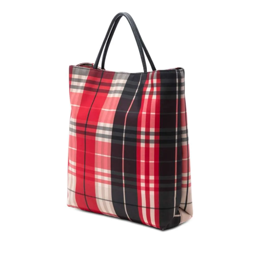 Burberry House Check Canvas Tote Red Canvas Good - Back View