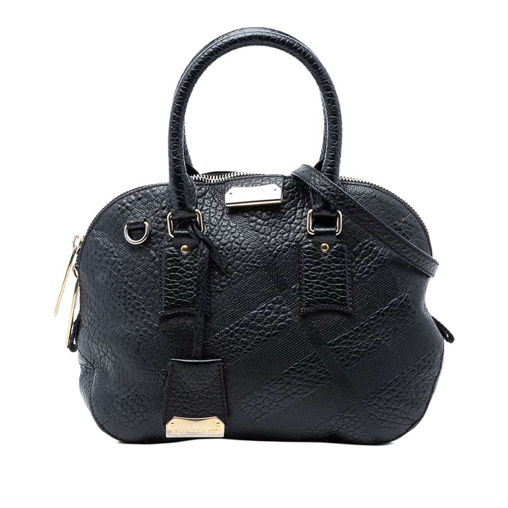 Burberry Small Heritage Grain Check Embossed Leather Orchard Bowling Bag