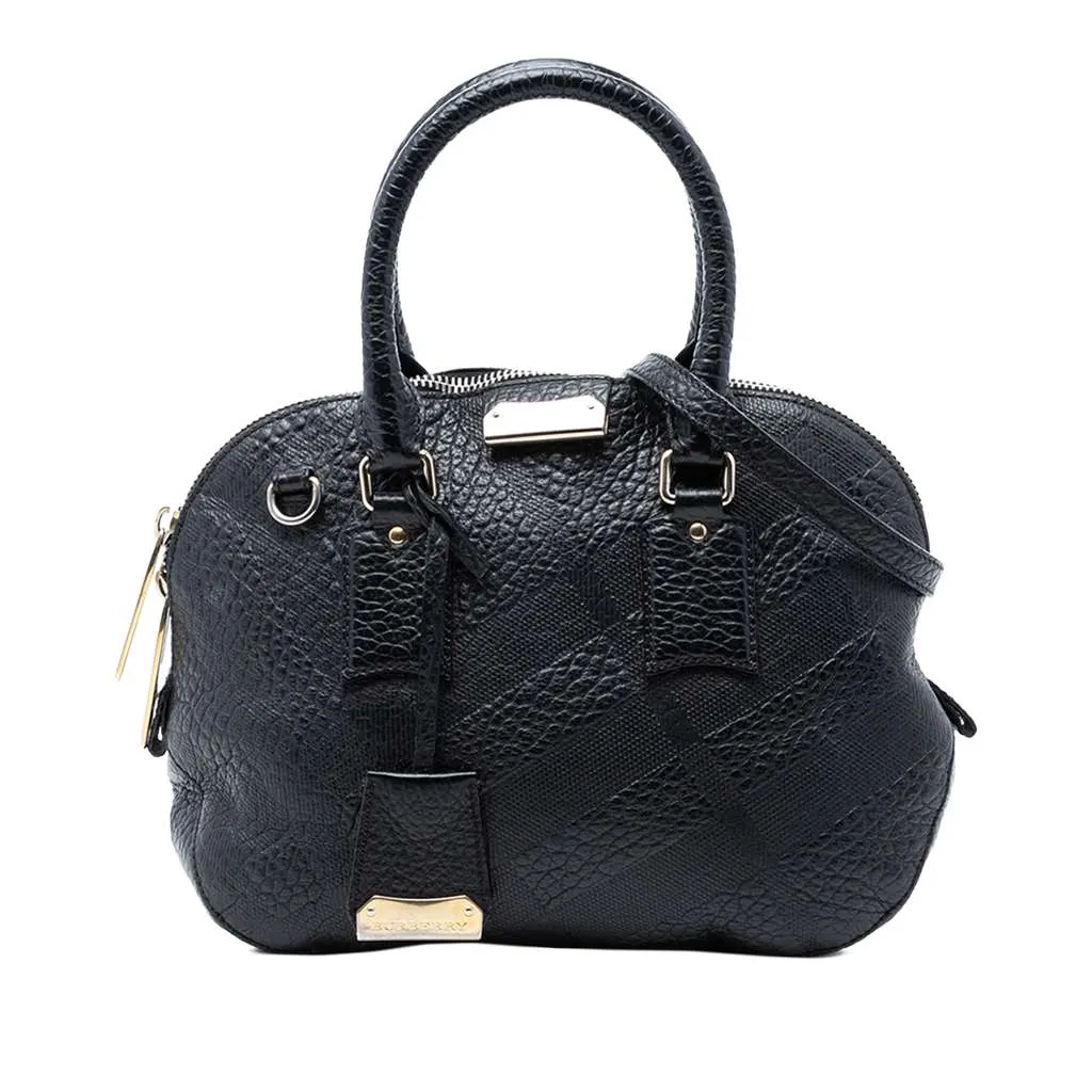 Burberry Small Heritage Grain Check Embossed Leather Orchard Bowling Bag Black Leather Very good - Front View