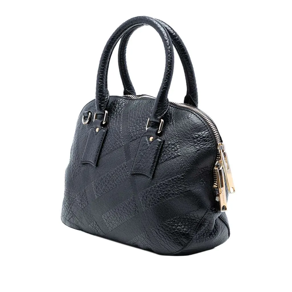 Burberry Small Heritage Grain Check Embossed Leather Orchard Bowling Bag Black Leather Very good - Back View