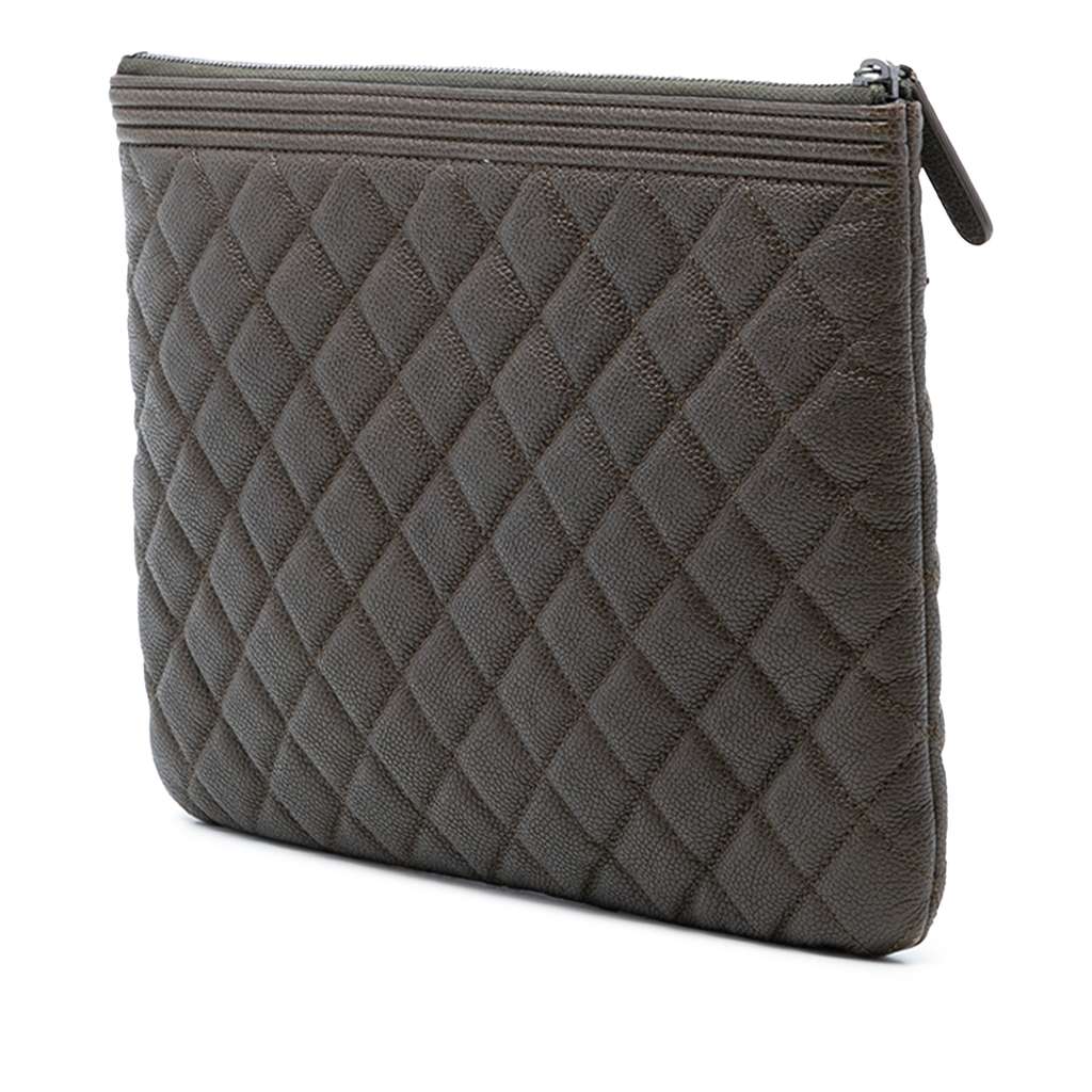 Chanel Medium Quilted Caviar Boy O Case Clutch Brown Leather Good condition - Back View