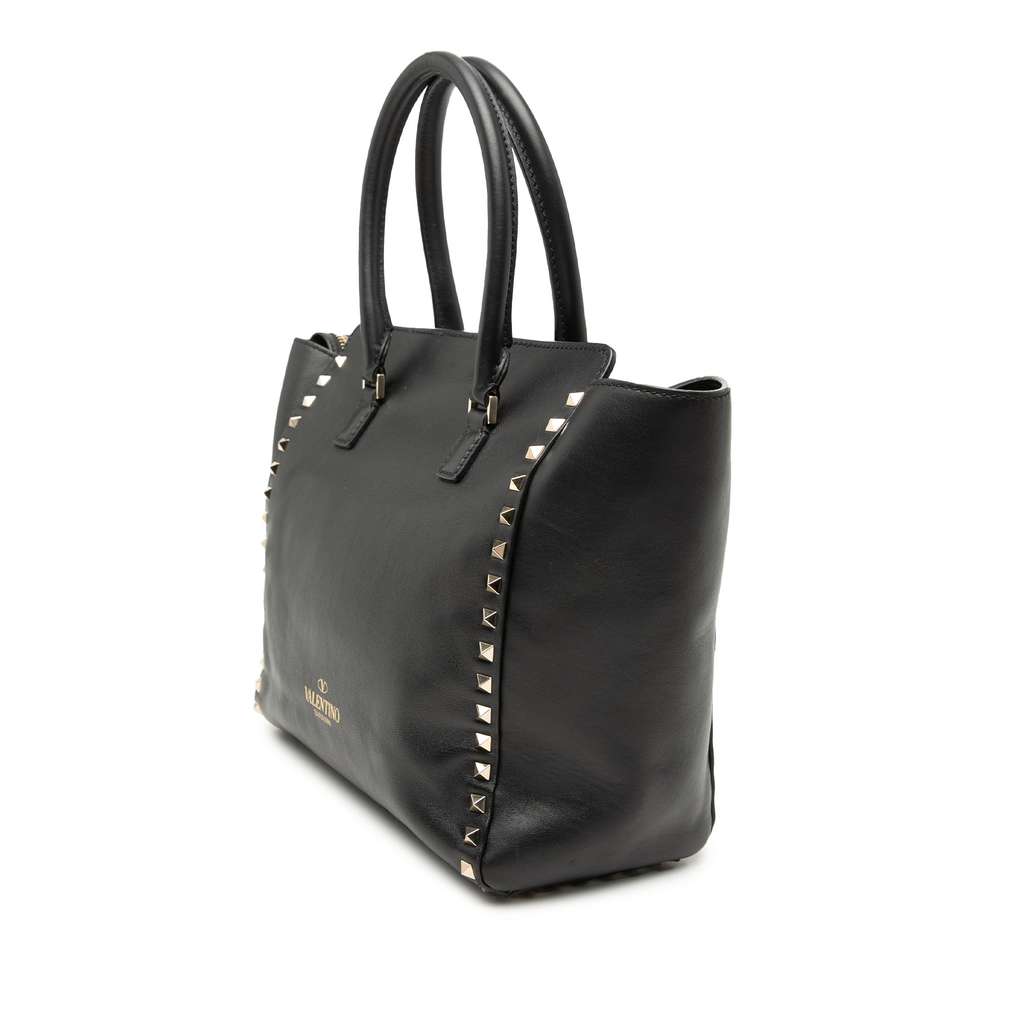 Valentino Medium Leather Rockstud Double Handle Tote Black Leather Good condition - Back View