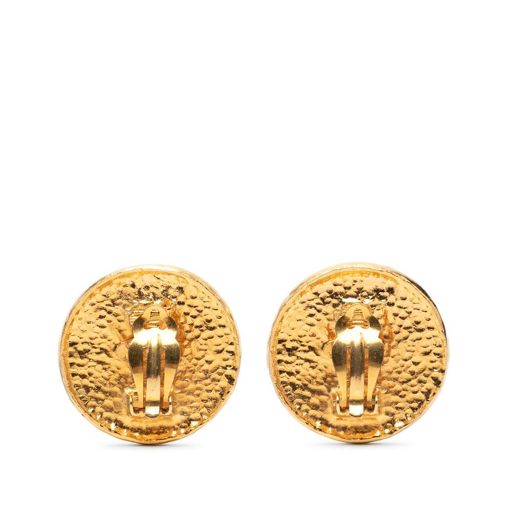 Chanel Gold Plated Crest Round Clip On Earrings Gold Metal Good condition - Back View