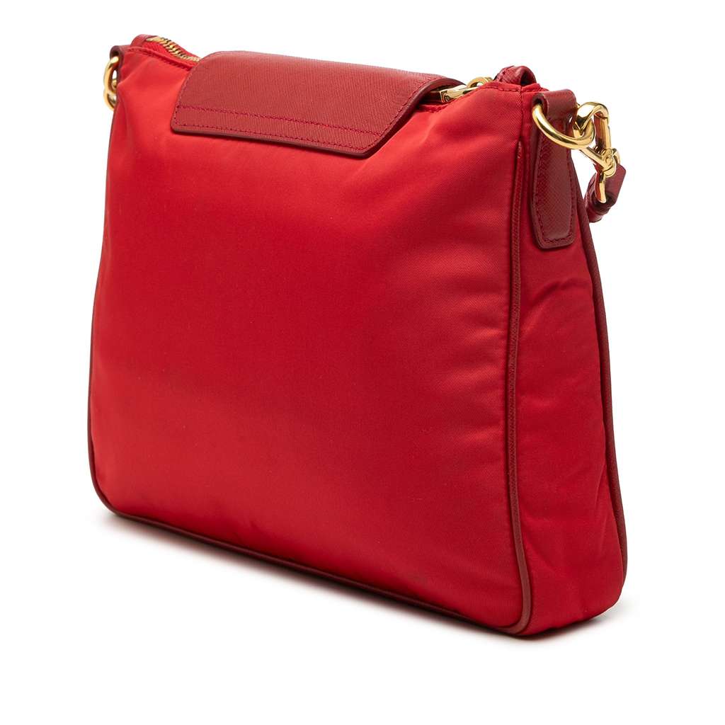 Prada Saffiano Trimmed Tessuto Crossbody Red Good condition - Back View