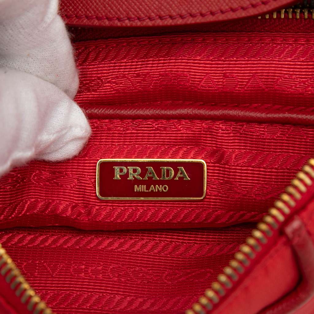 Prada Saffiano Trimmed Tessuto Crossbody Red Good condition - Box View