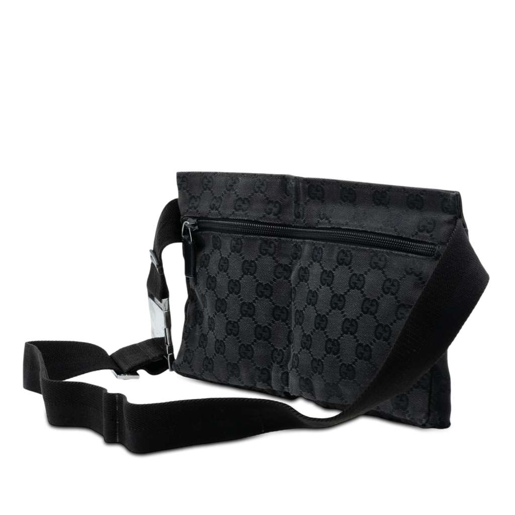 Gucci GG Canvas Double Pocket Belt Bag Black Canvas Good condition - Back View