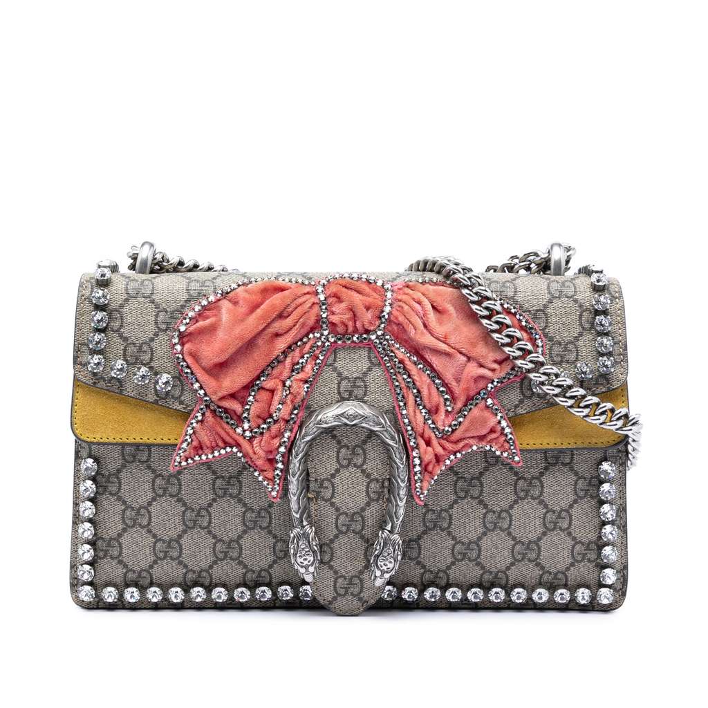 Gucci Medium GG Supreme Embroidered Crystal Bow Dionysus Shoulder Bag