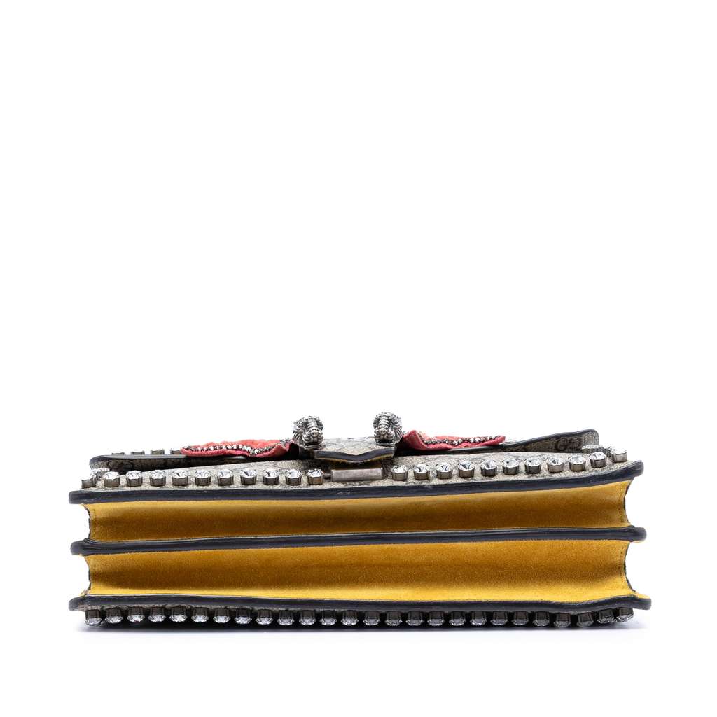 Gucci Medium GG Supreme Embroidered Crystal Bow Dionysus Shoulder Bag Beige Canvas Good condition - Inside View