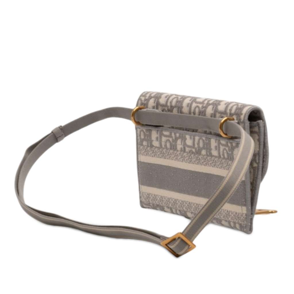 Dior Oblique Canvas Embroidered Saddle Belt Bag Grey Canvas Good condition - Back View
