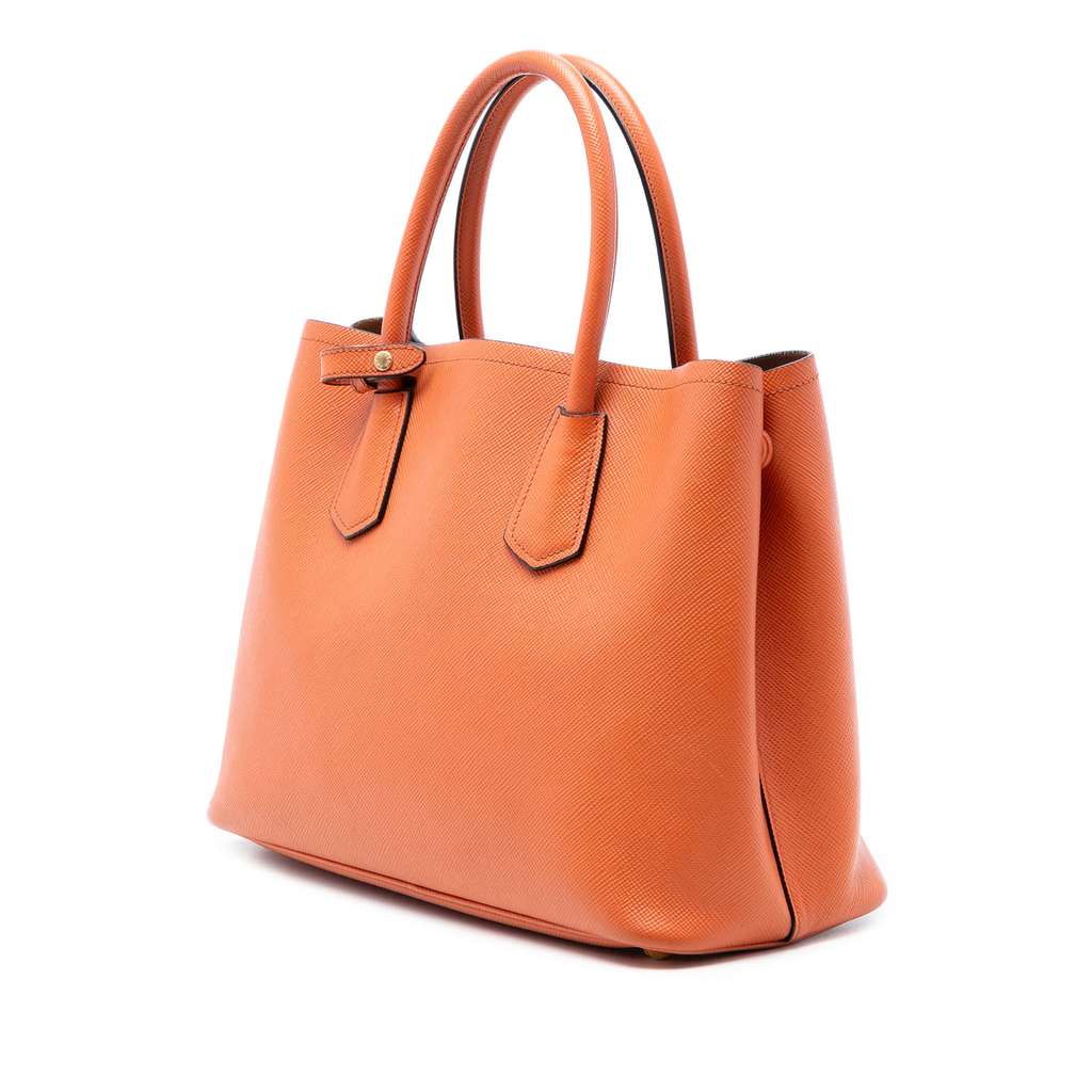 Prada Medium Saffiano Cuir Double Satchel Orange Leather Good condition - Back View