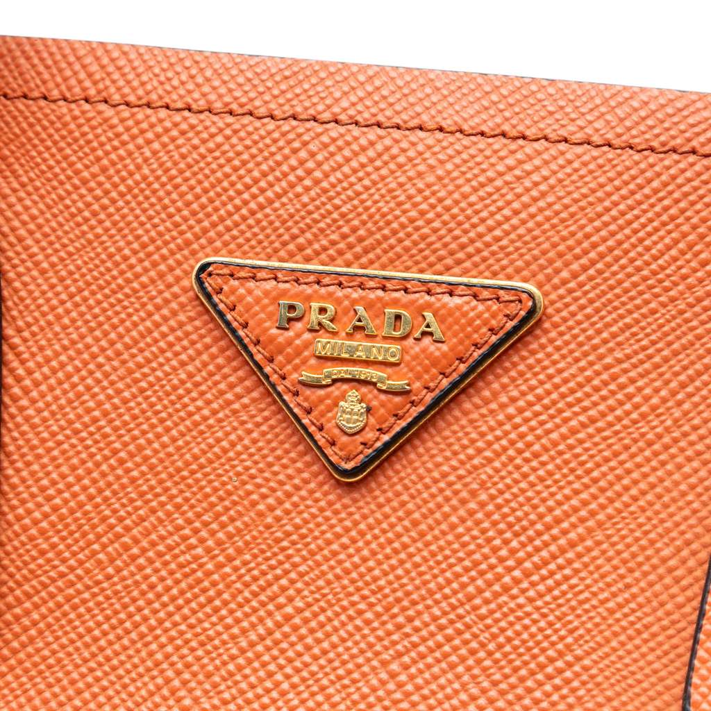 Prada Medium Saffiano Cuir Double Satchel Orange Leather Good condition - Box View