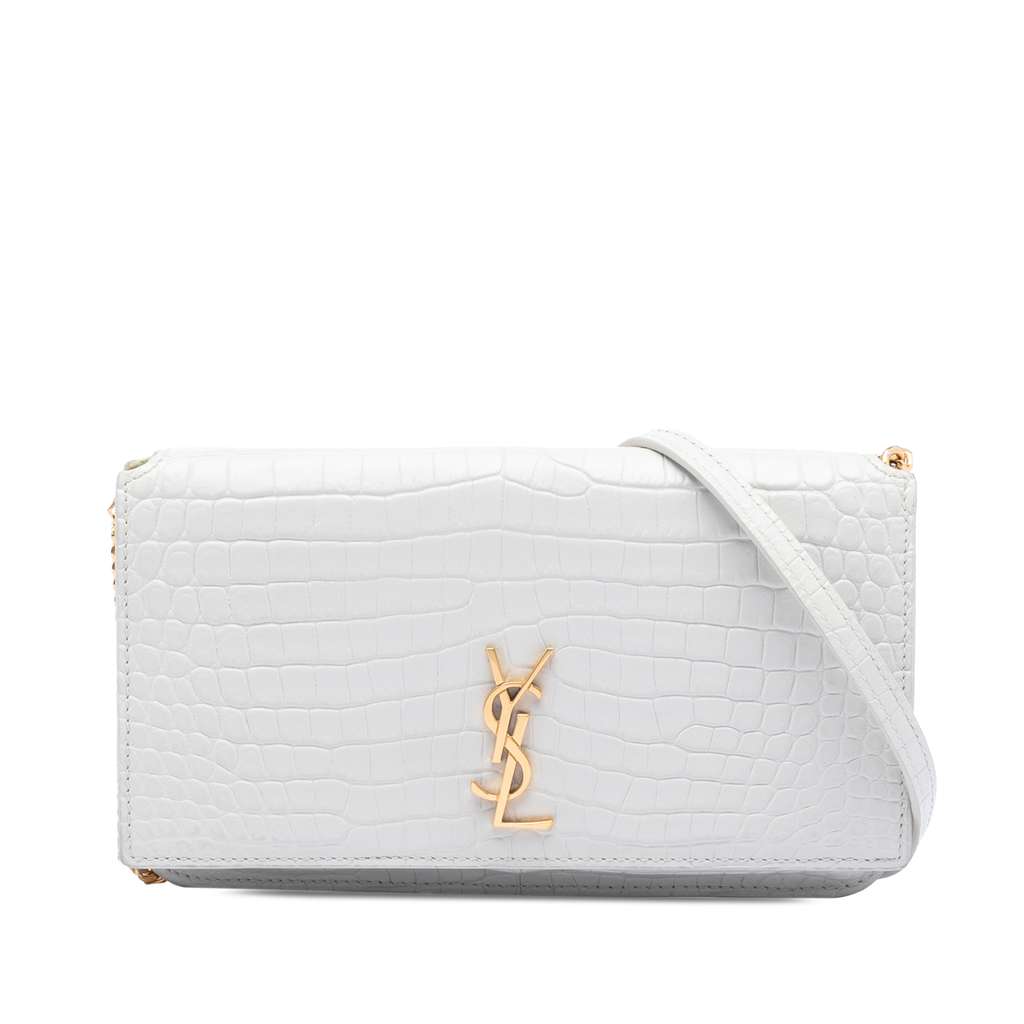 Saint Laurent Croc Embossed Leather Monogram Cassandre Crossbody