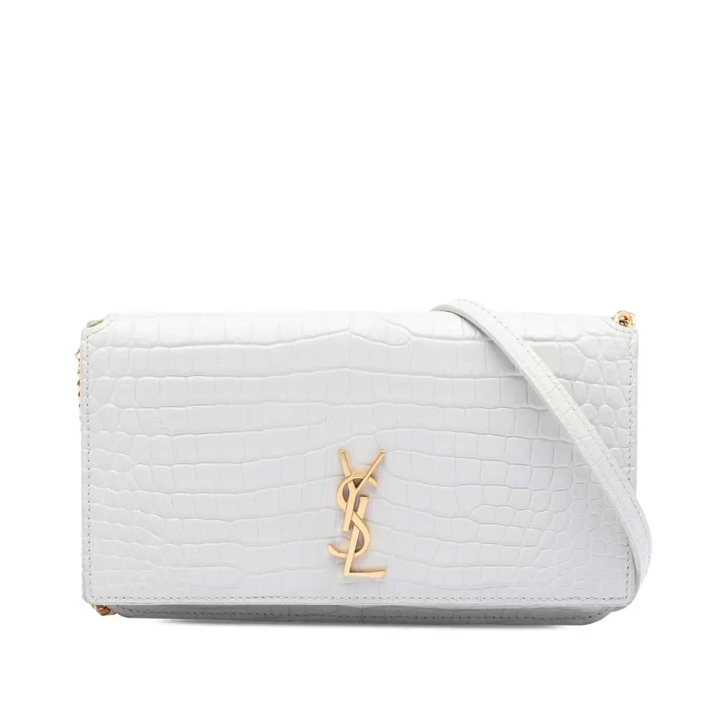 Saint Laurent Croc Embossed Leather Monogram Cassandre Crossbody White Leather Very good - Front View