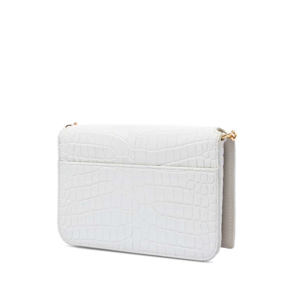 Saint Laurent Croc Embossed Leather Monogram Cassandre Crossbody White Leather Good condition - Back View