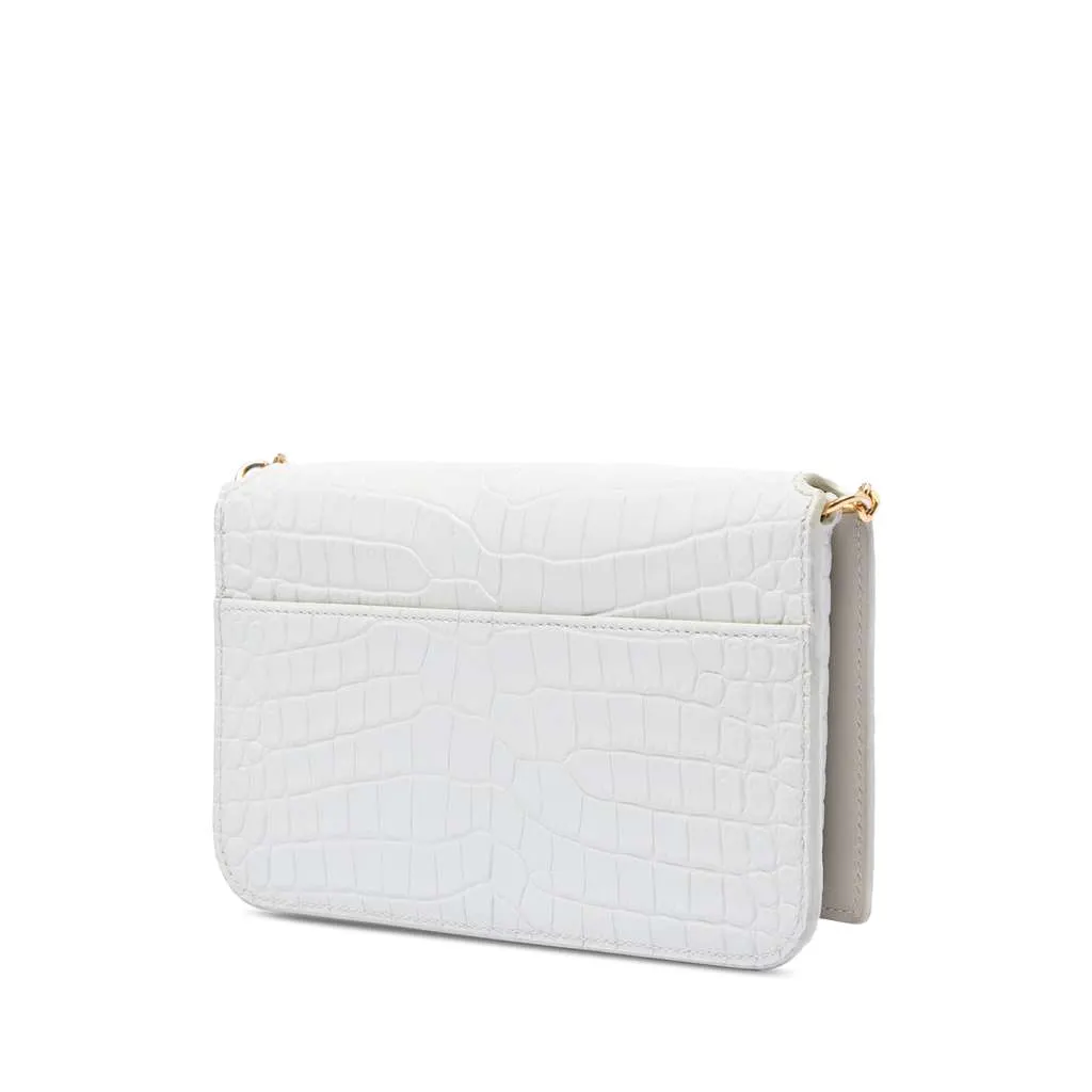 Saint Laurent Croc Embossed Leather Monogram Cassandre Crossbody White Leather Very good - Back View
