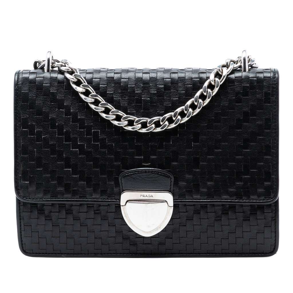 Prada Woven Goatskin Madras Chain Flap Bag